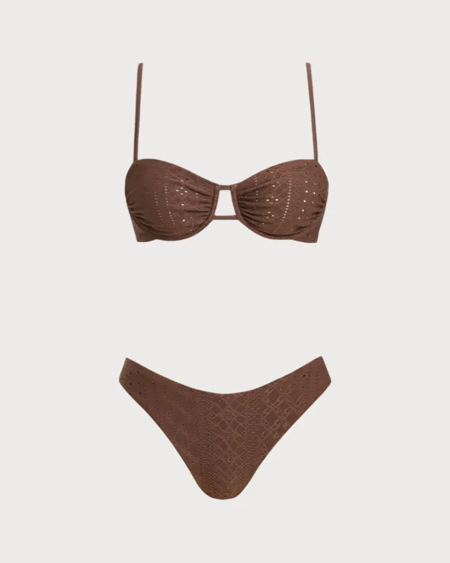 Brown Textured Underwire Bikini Set sold by rihoas