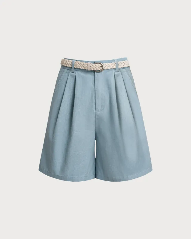 Blue Ruched Belted Shorts sold by rihoas
