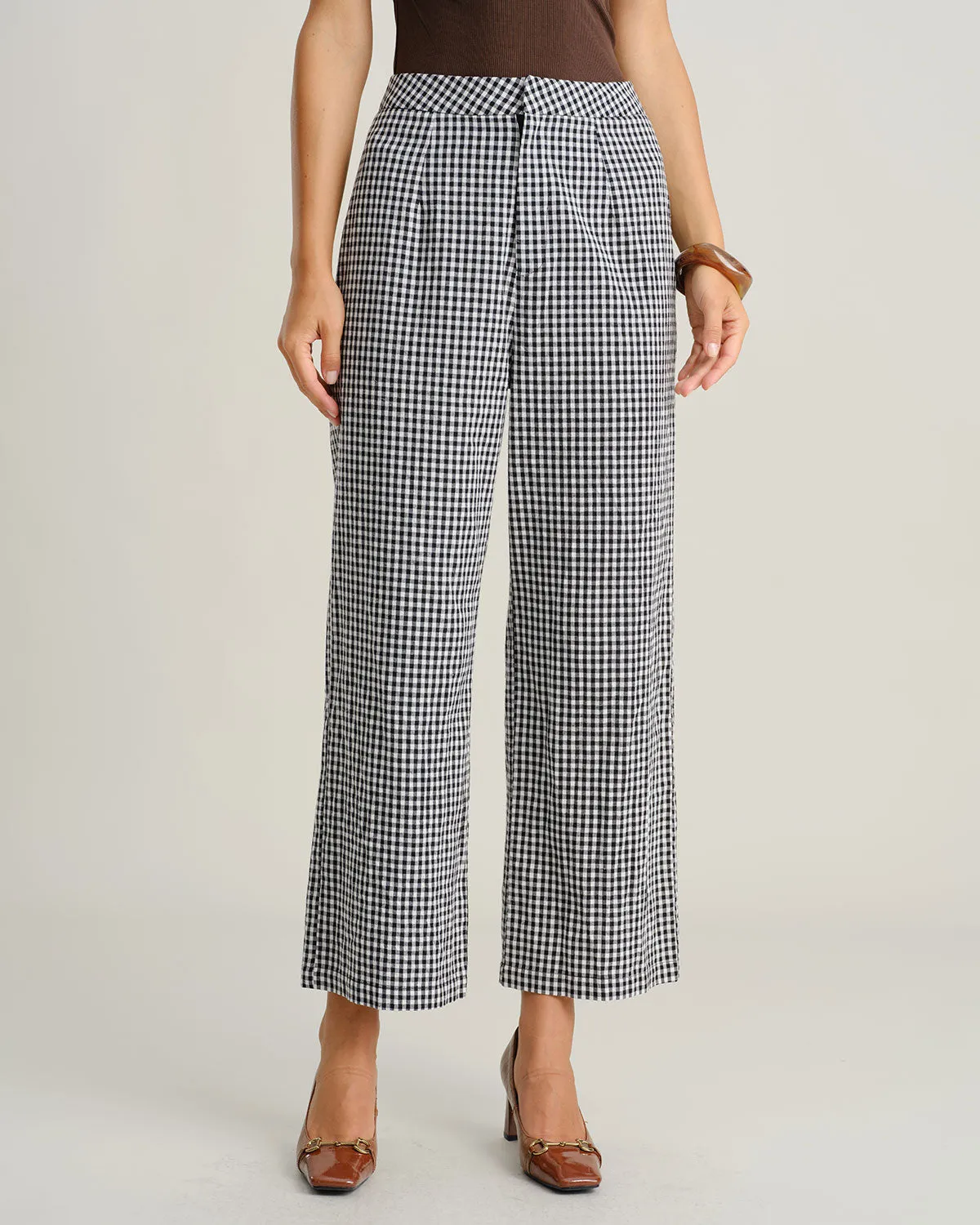 Black Plaid Natural Waisted Straight Pants sold by rihoas