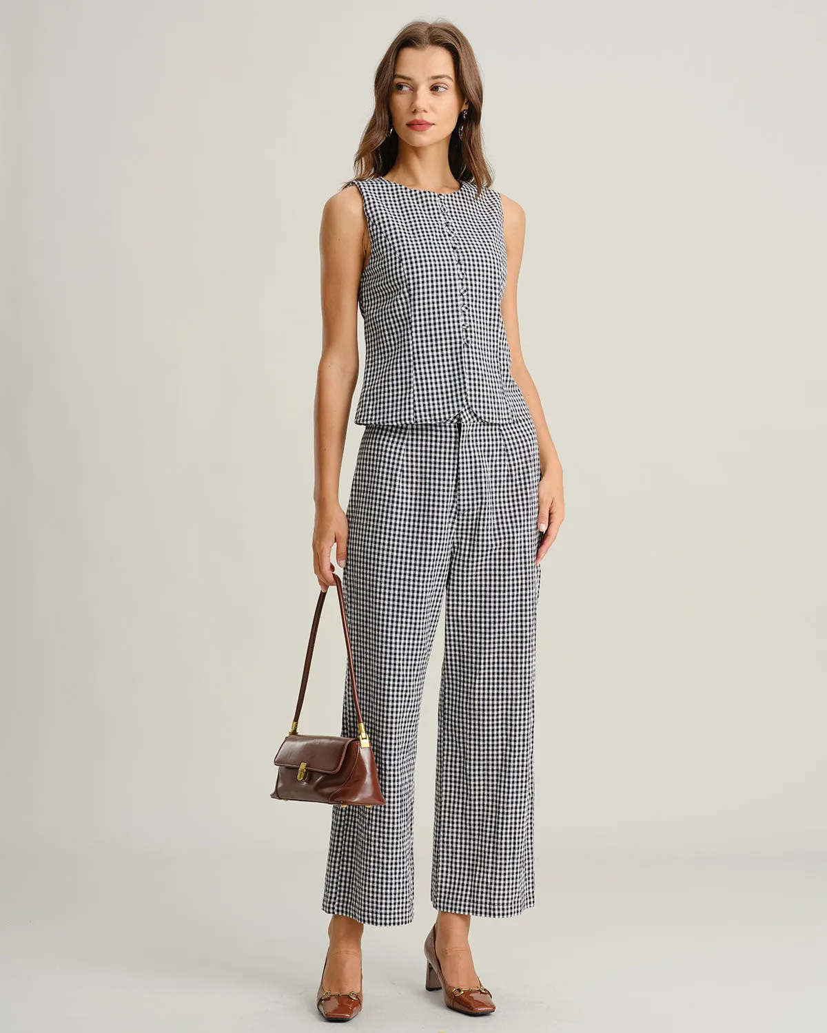 Black Plaid Natural Waisted Straight Pants sold by rihoas product image thumbnail 2