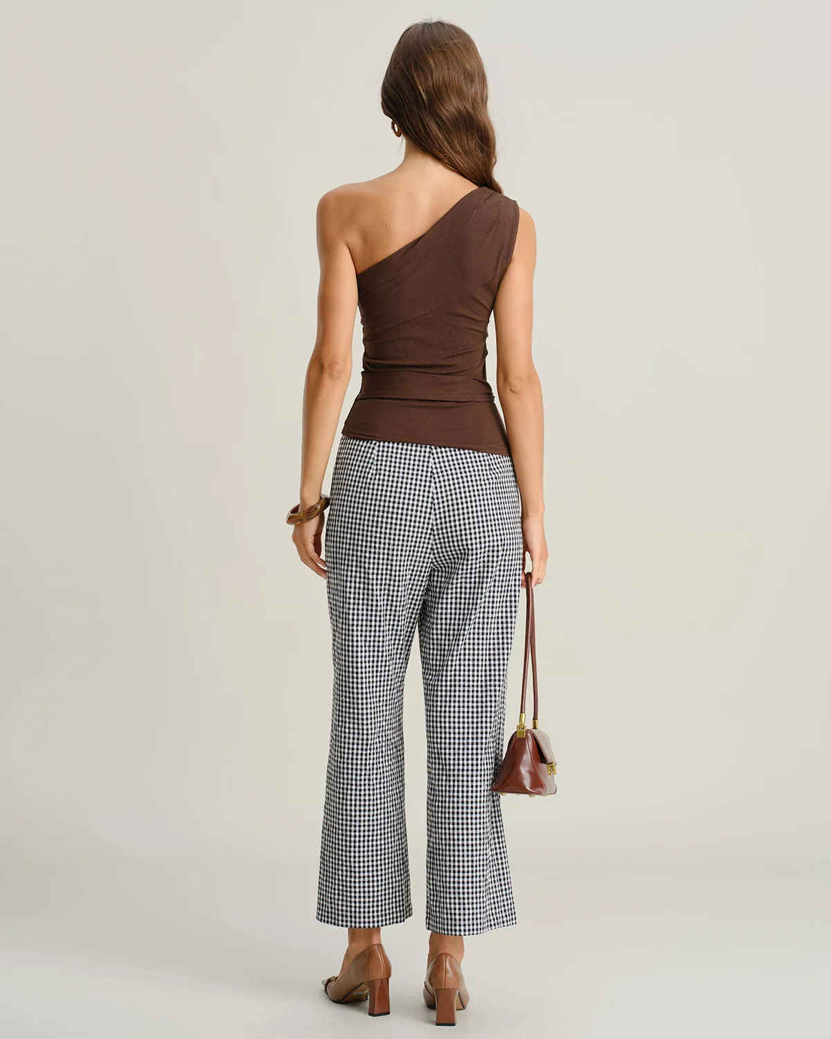 Black Plaid Natural Waisted Straight Pants sold by rihoas product image thumbnail 4