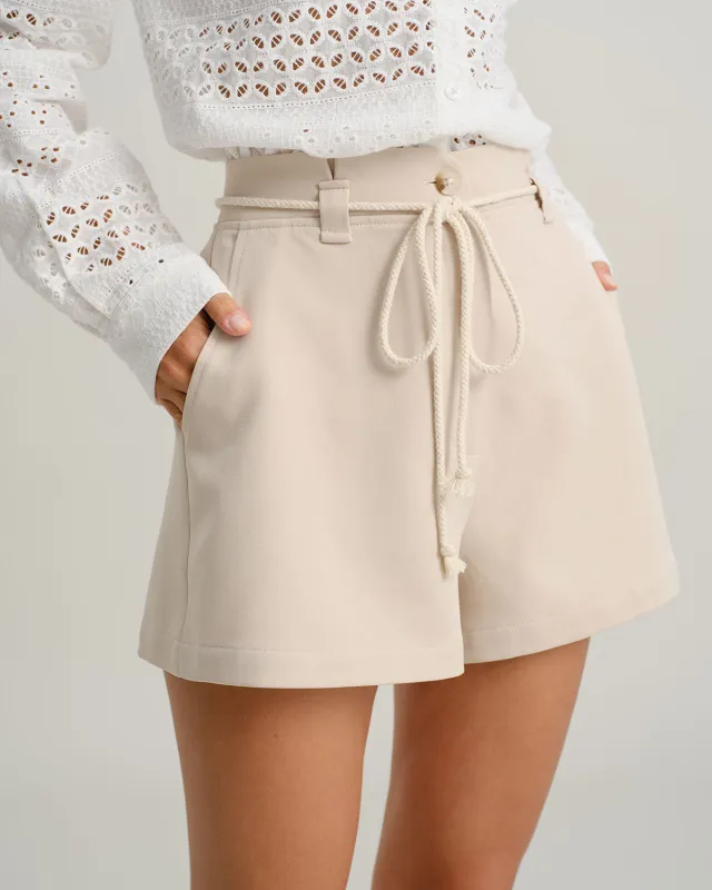 Beige Tie Waist Pocket Shorts sold by rihoas