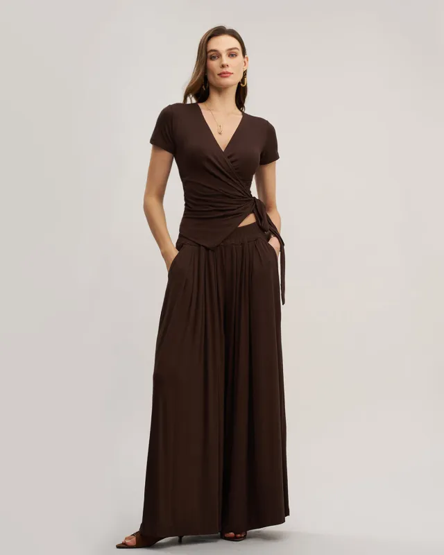 Brown Wide Leg Pants Pants Sets sold by rihoas