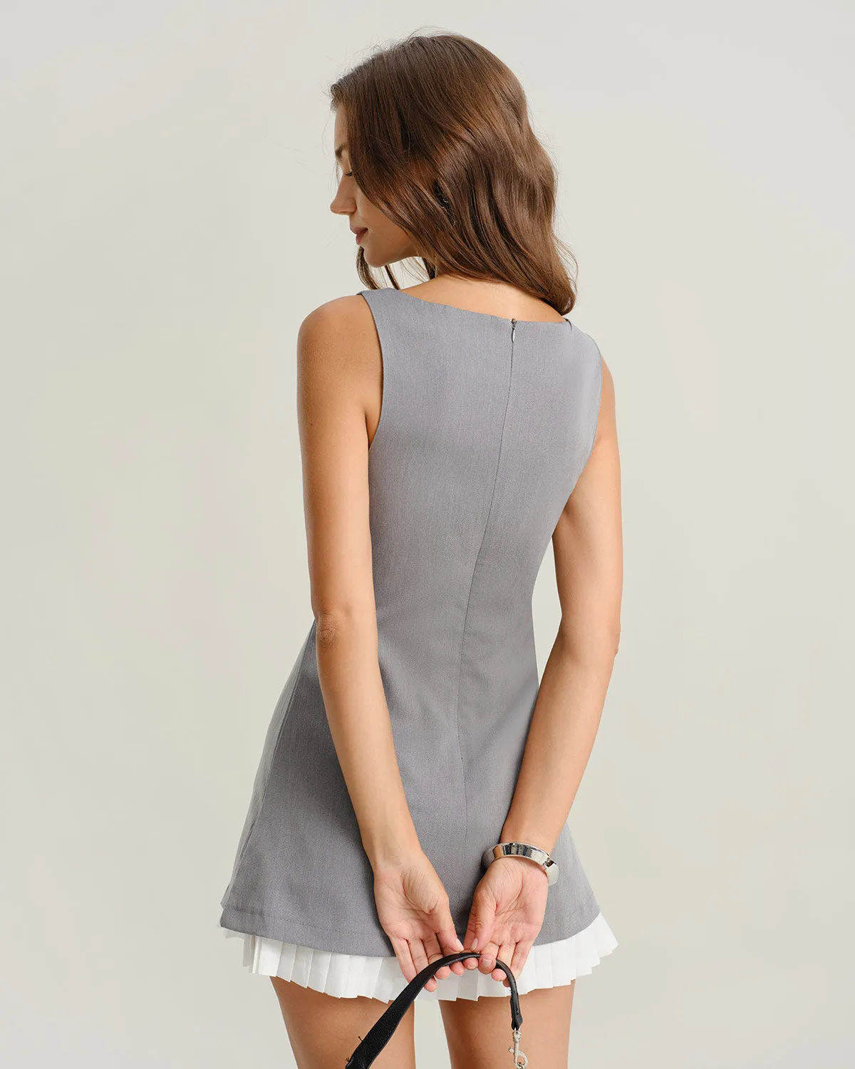 Grey Contrast Boat Neck Sleeveless Mini Dress sold by rihoas product image thumbnail 4