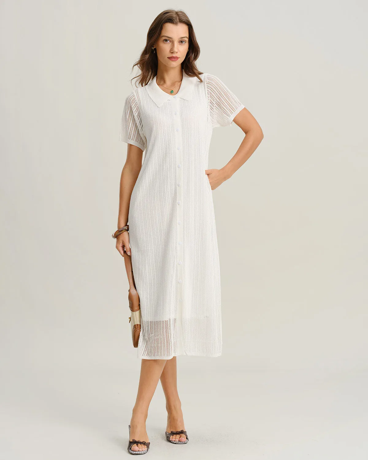 White See Through Button Midi Dress sold by rihoas product image thumbnail 4