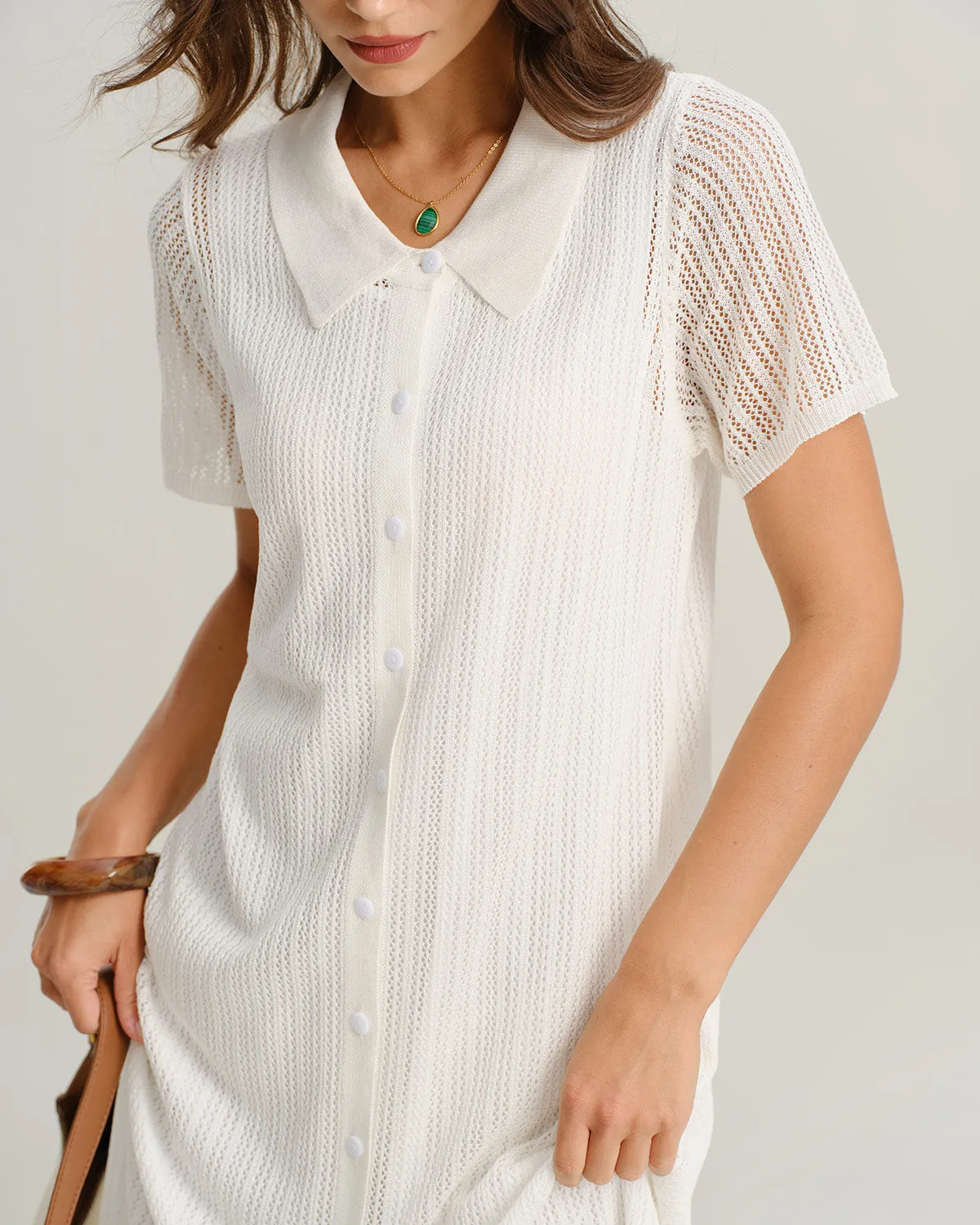 White See Through Button Midi Dress sold by rihoas product image thumbnail 2