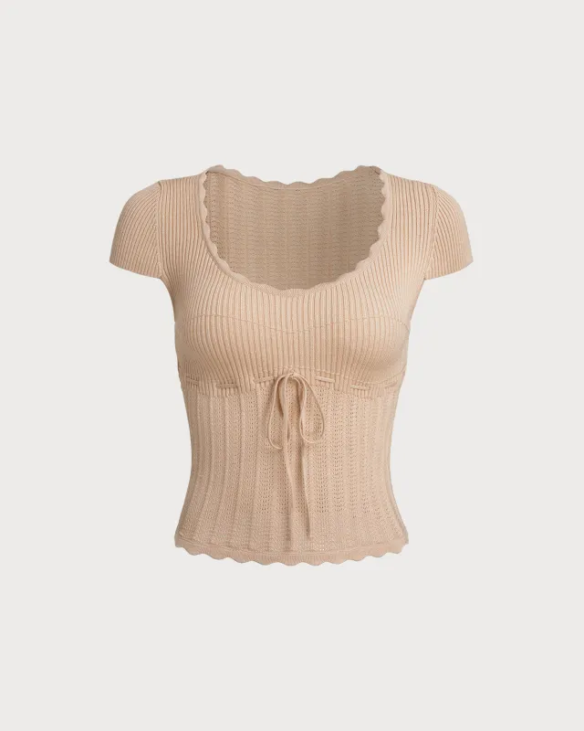 Khaki Ribbed Knit Slim Tee sold by rihoas