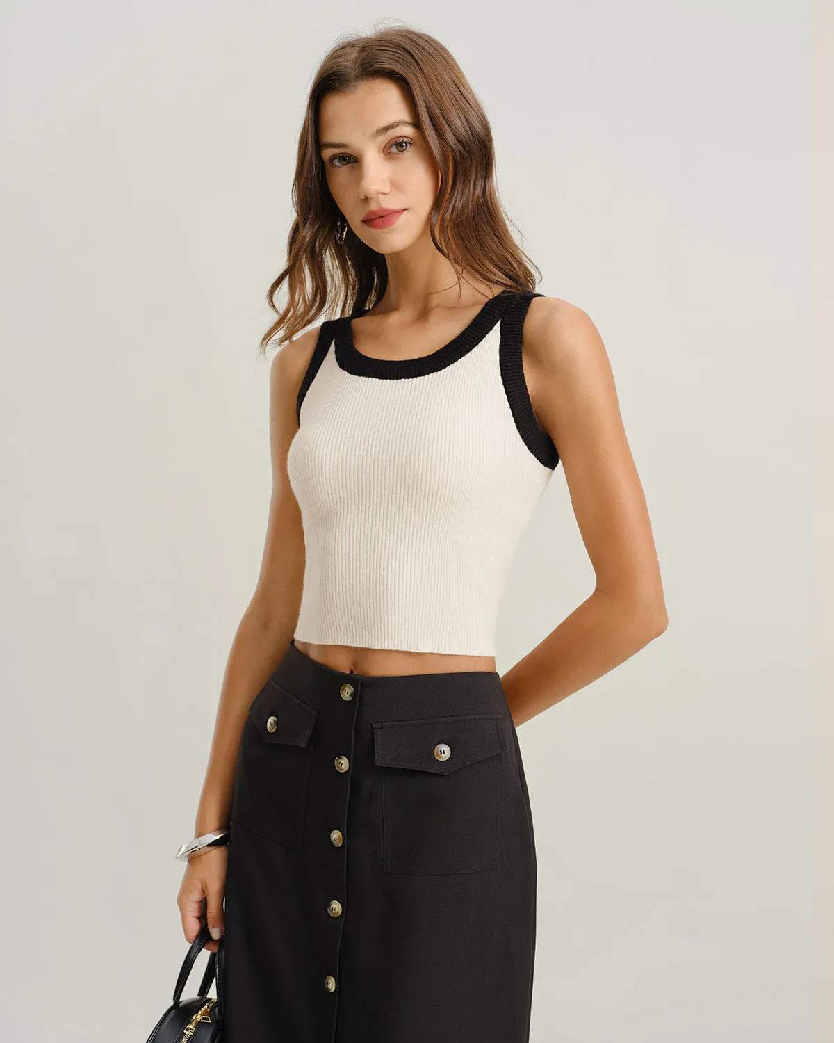 Apricot Contrast Knit Tank Top sold by rihoas