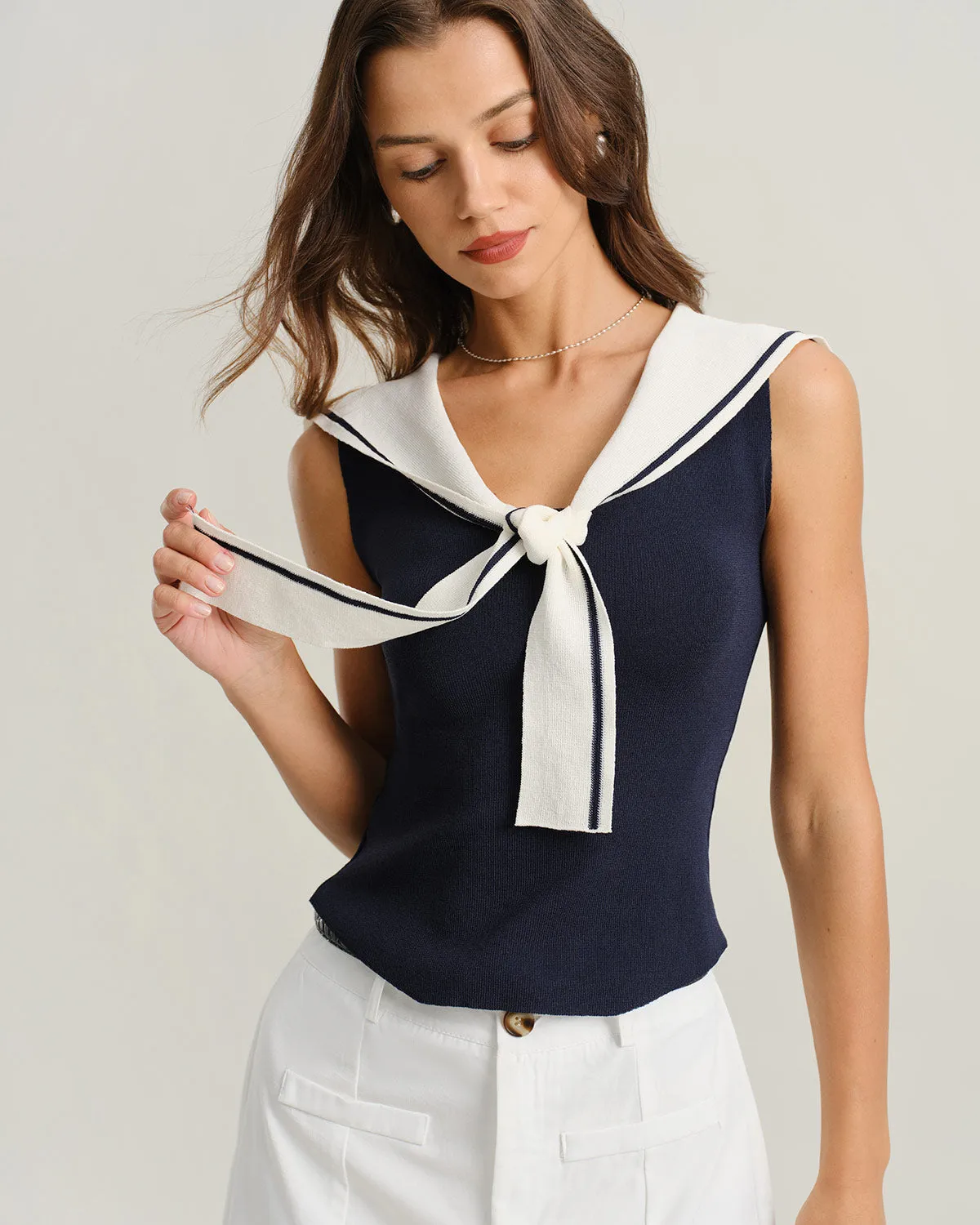 Blue Contrast V Neck Tank Top sold by rihoas product image thumbnail 3