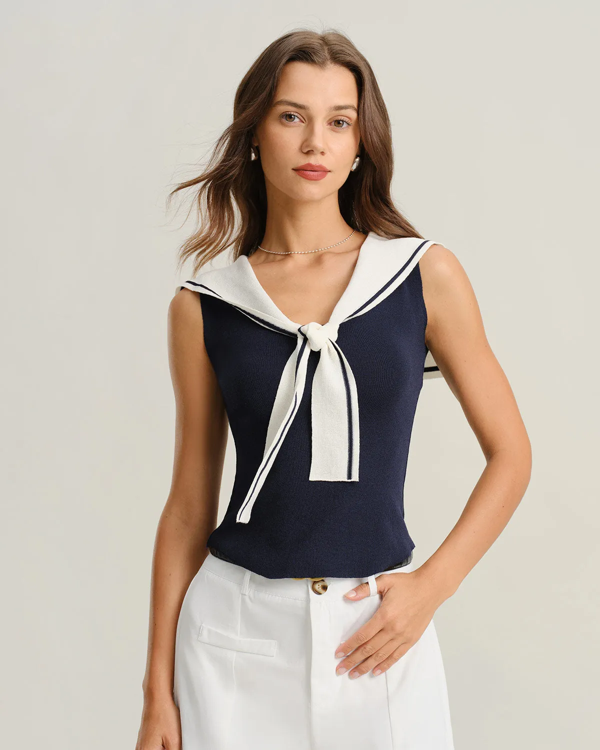 Blue Contrast V Neck Tank Top sold by rihoas