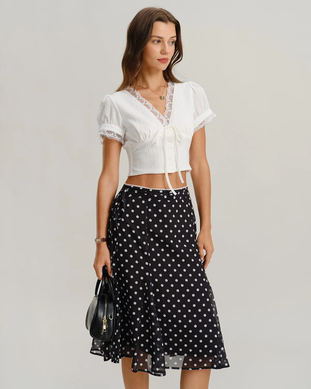 White V Neck Lace Tee sold by rihoas product image thumbnail 3