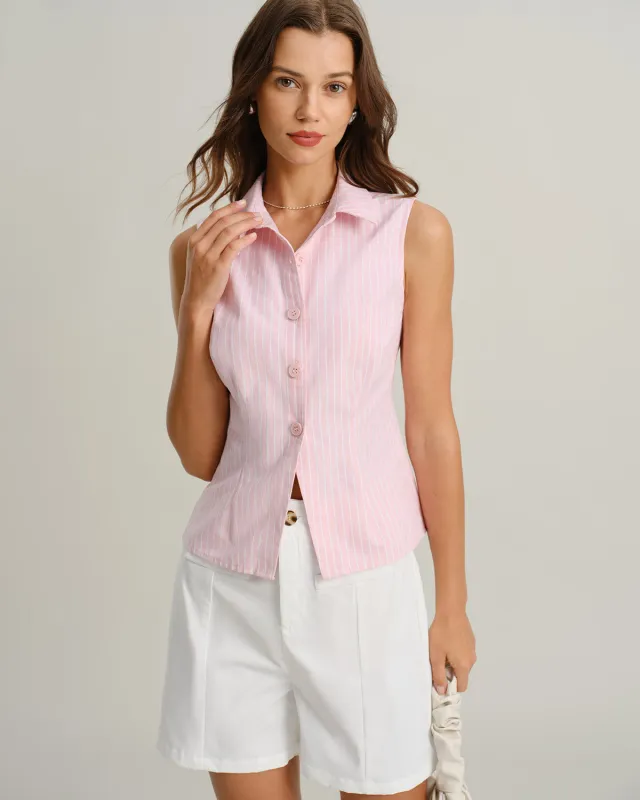 Pink Striped Button Vest sold by rihoas