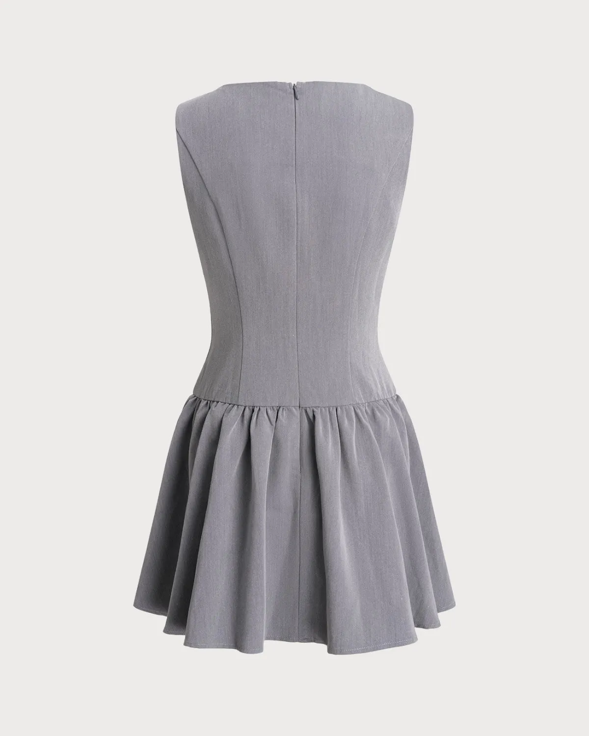 Grey Boat Neck Sleeveless Mini Dress sold by rihoas product image thumbnail 2