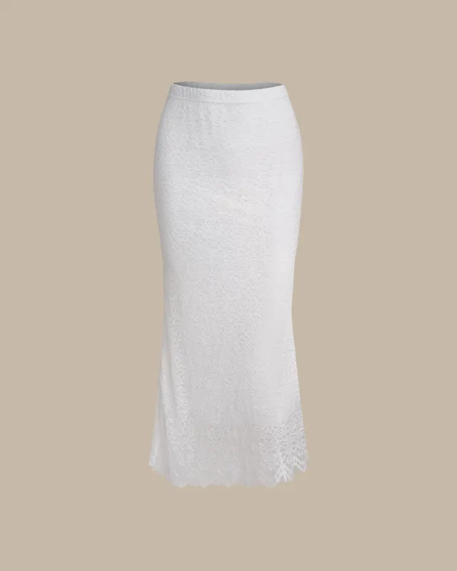 White Natural Waisted Knit Tulip Midi Skirt sold by rihoas