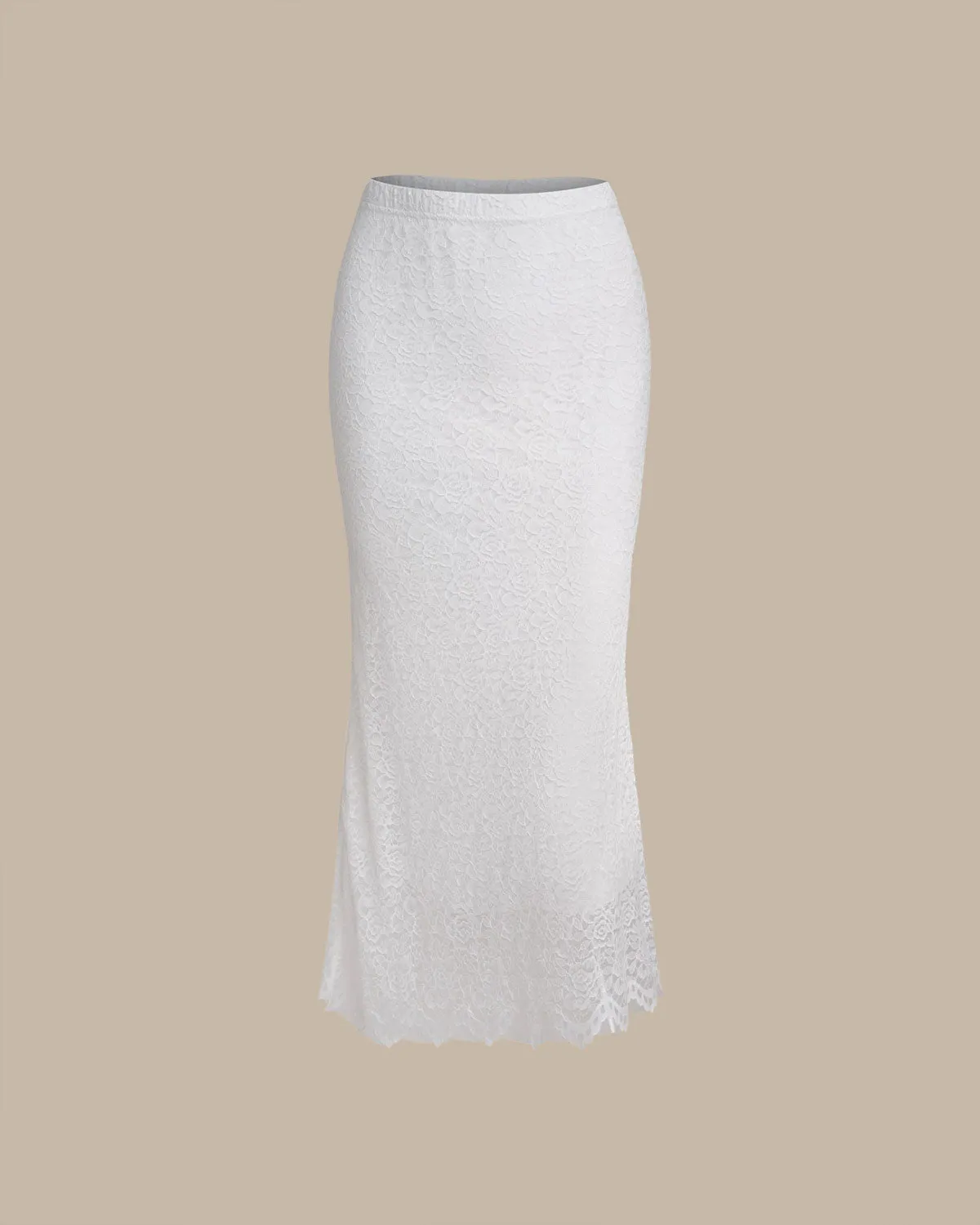 White Natural Waisted Knit Tulip Midi Skirt sold by rihoas