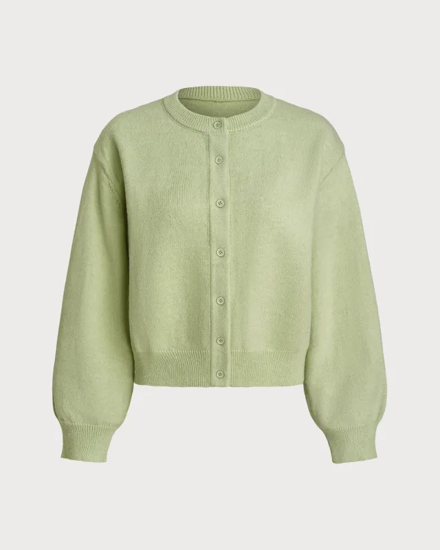 Green Round Neck Single Breasted Cardigan sold by rihoas