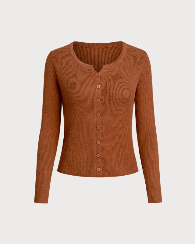 Caramel V Neck Button Cardigan sold by rihoas