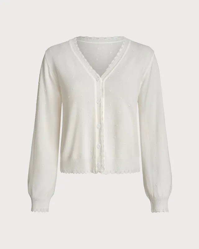 White V Neck Button Cardigan sold by rihoas