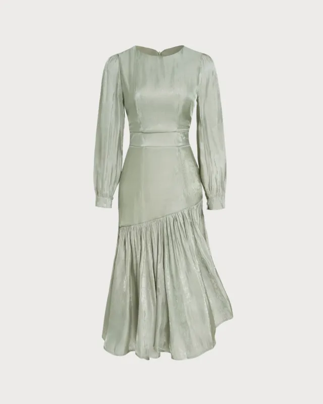 Green Boat Neck Ruched Maxi Dress sold by rihoas