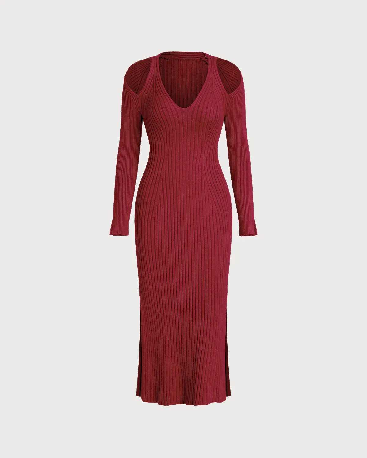 Red V Neck Bodycon Sweater Dress sold by rihoas