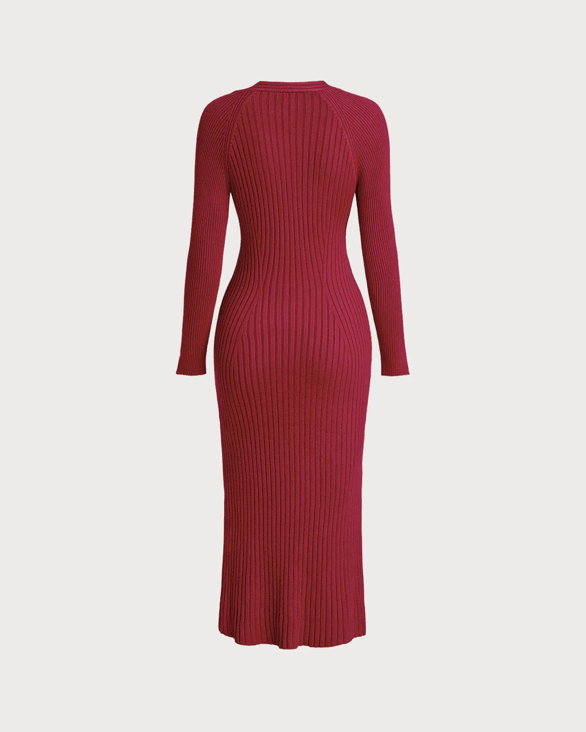 Red V Neck Bodycon Sweater Dress sold by rihoas product image thumbnail 2