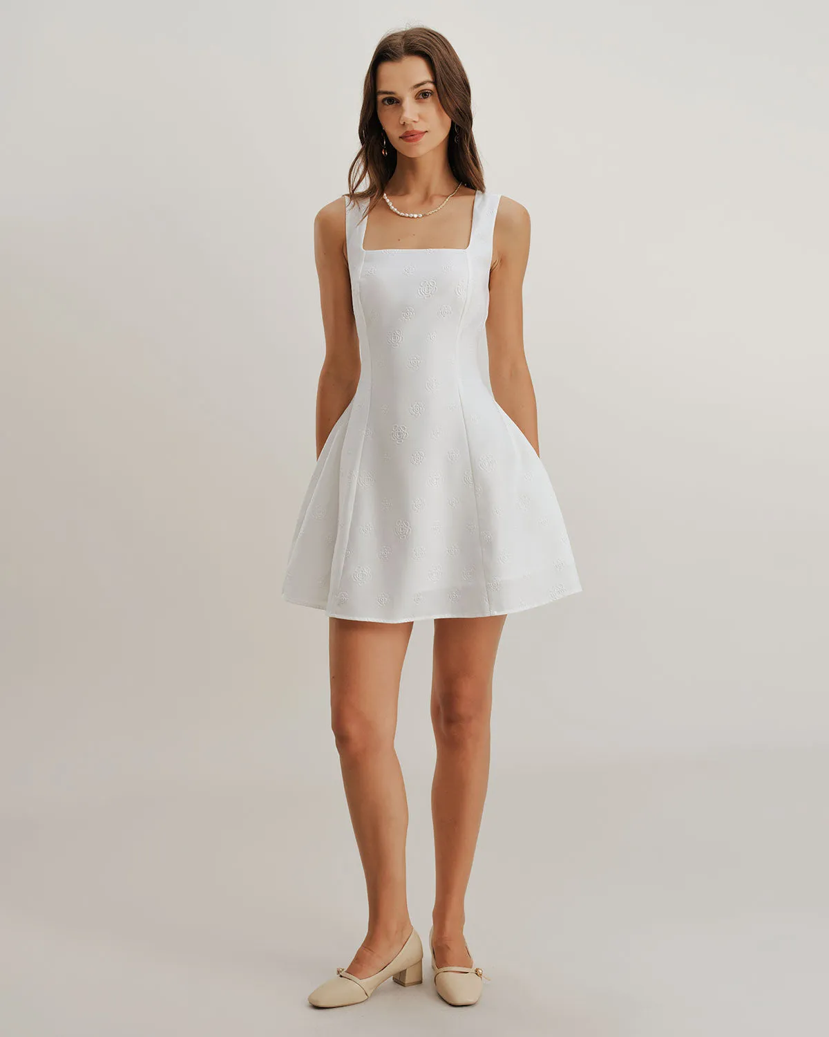 White Square Neck Textured Slip Dress sold by rihoas product image thumbnail 2