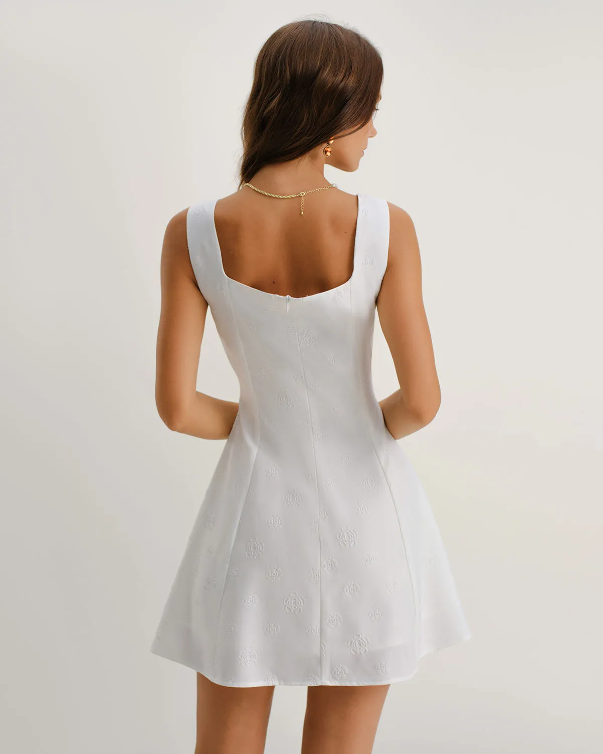 White Square Neck Textured Slip Dress sold by rihoas product image thumbnail 4