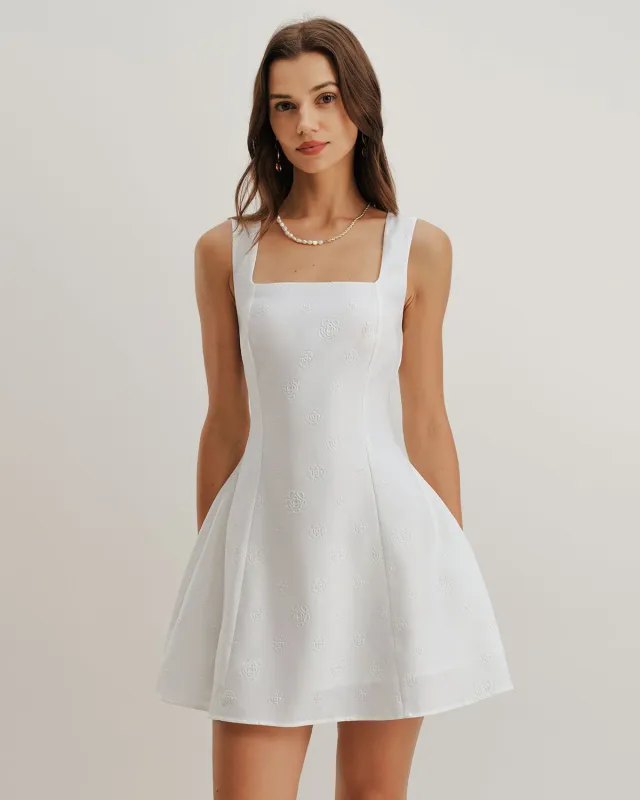 White Square Neck Textured Slip Dress sold by rihoas