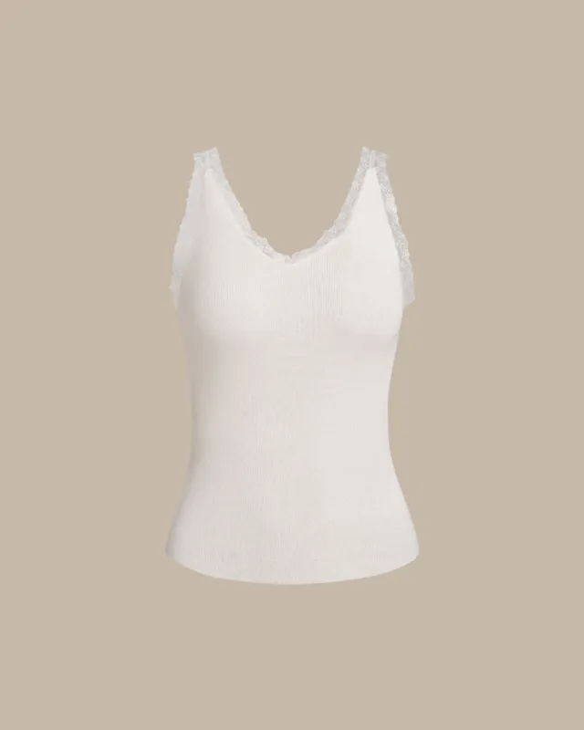 White V Neck Lace Knit Cami Top sold by rihoas
