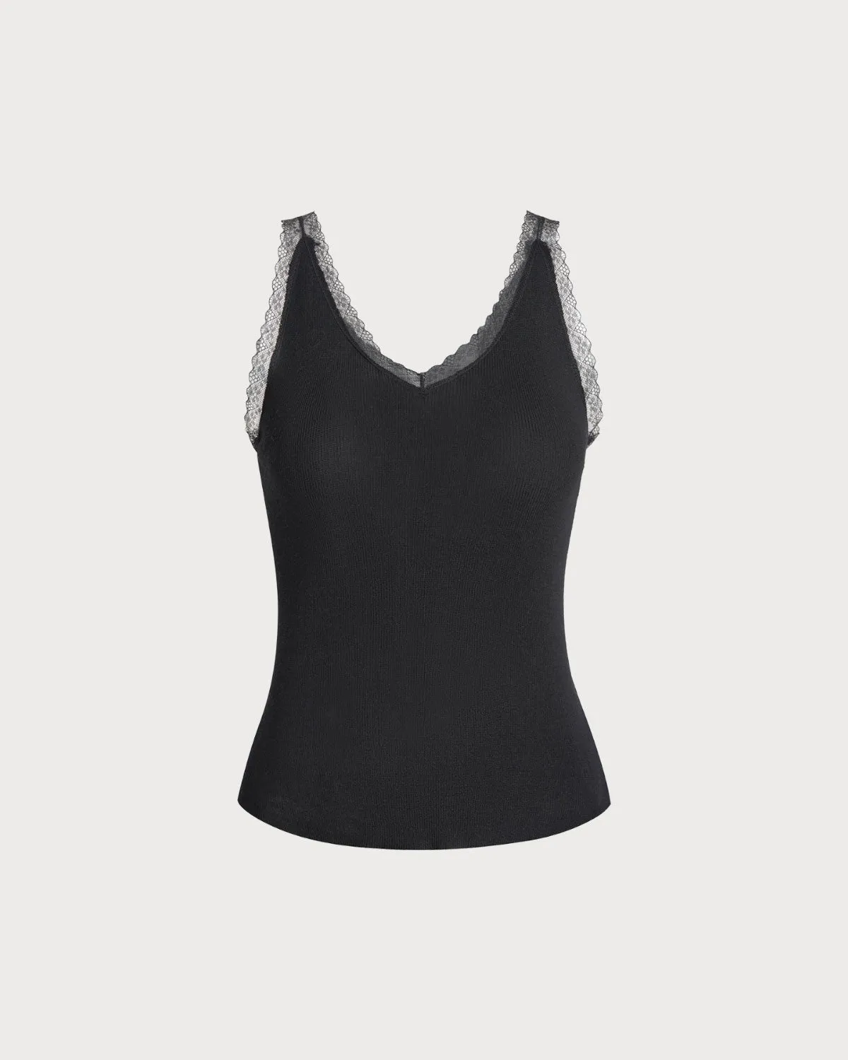 Black V Neck Lace Knit Cami Top sold by rihoas
