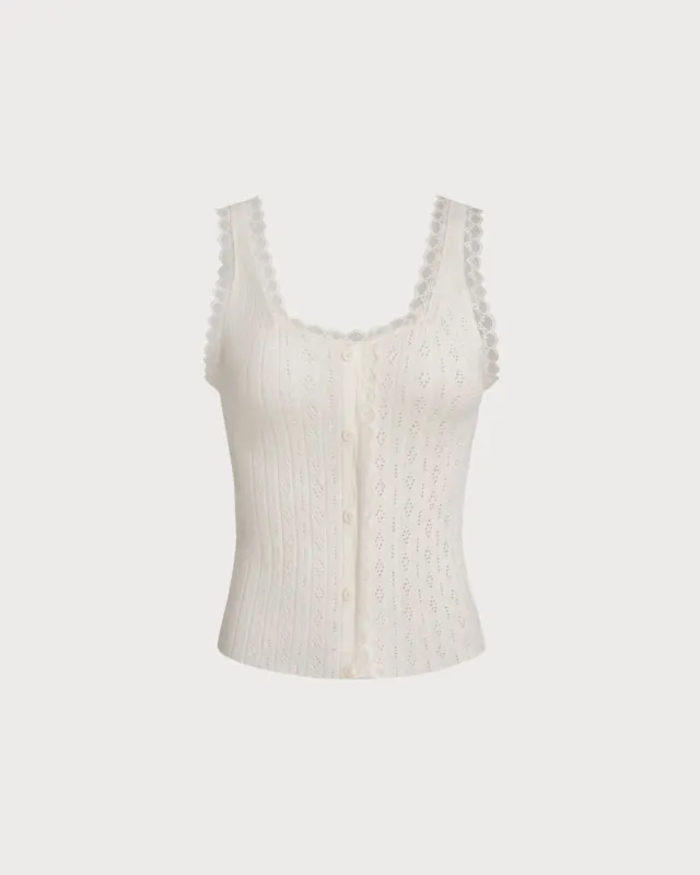 White U Neck Knit Tank Top sold by rihoas