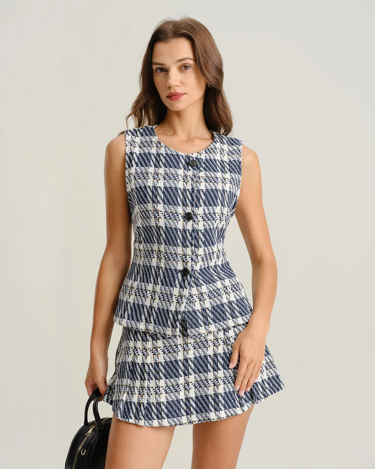 Black Plaid Single Breasted Vest sold by rihoas