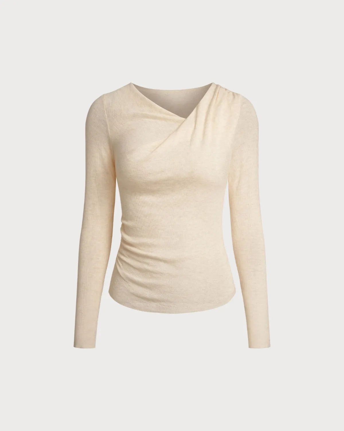 Apricot Cowl Neck Ruched Slim Tee sold by rihoas