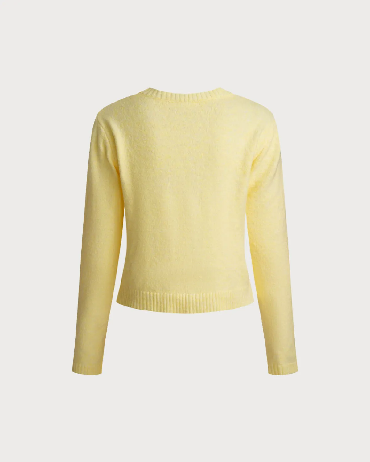 Yellow Round Neck Knit Cardigan sold by rihoas product image thumbnail 2