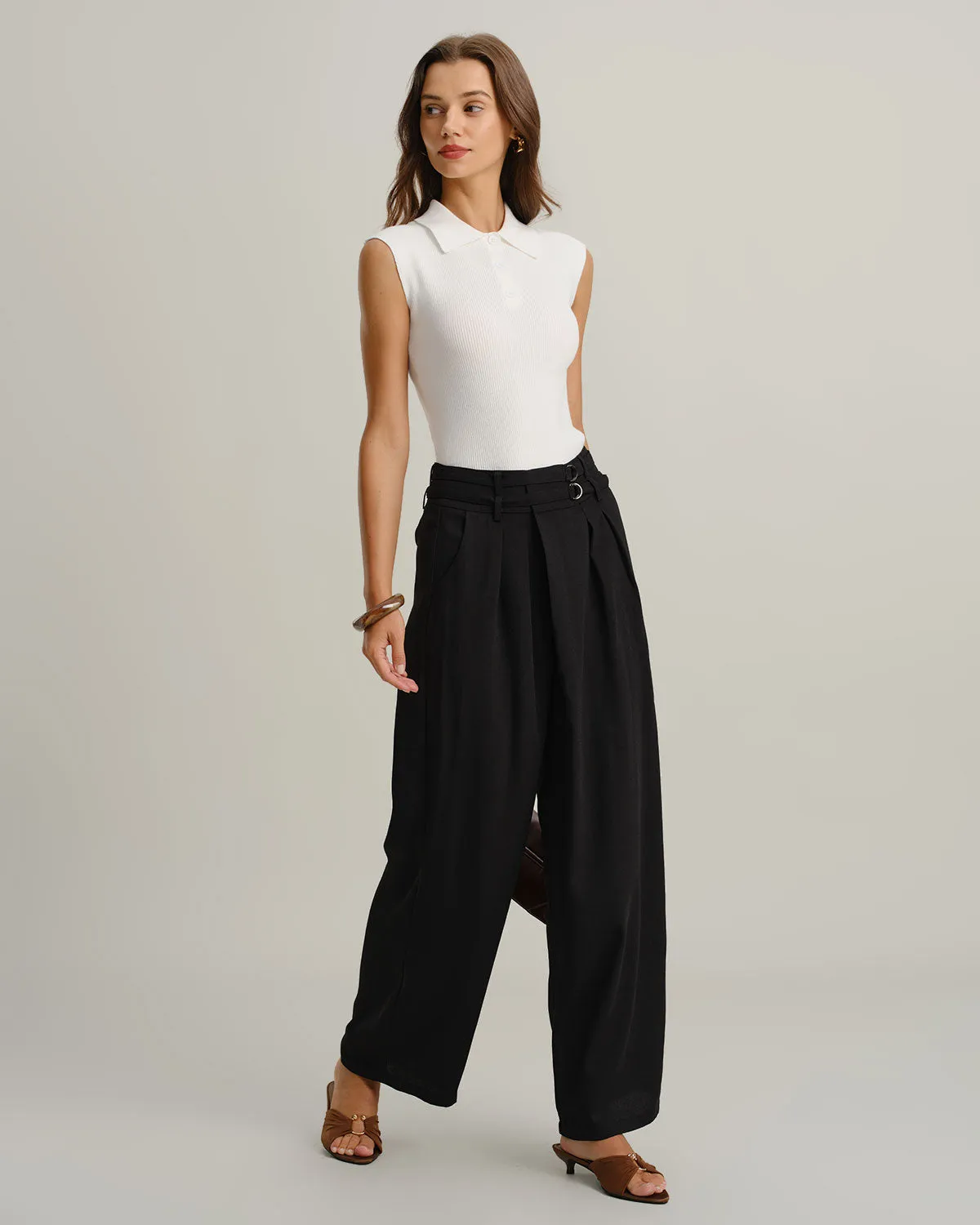 Black Ruched Straight Pants sold by rihoas product image thumbnail 4