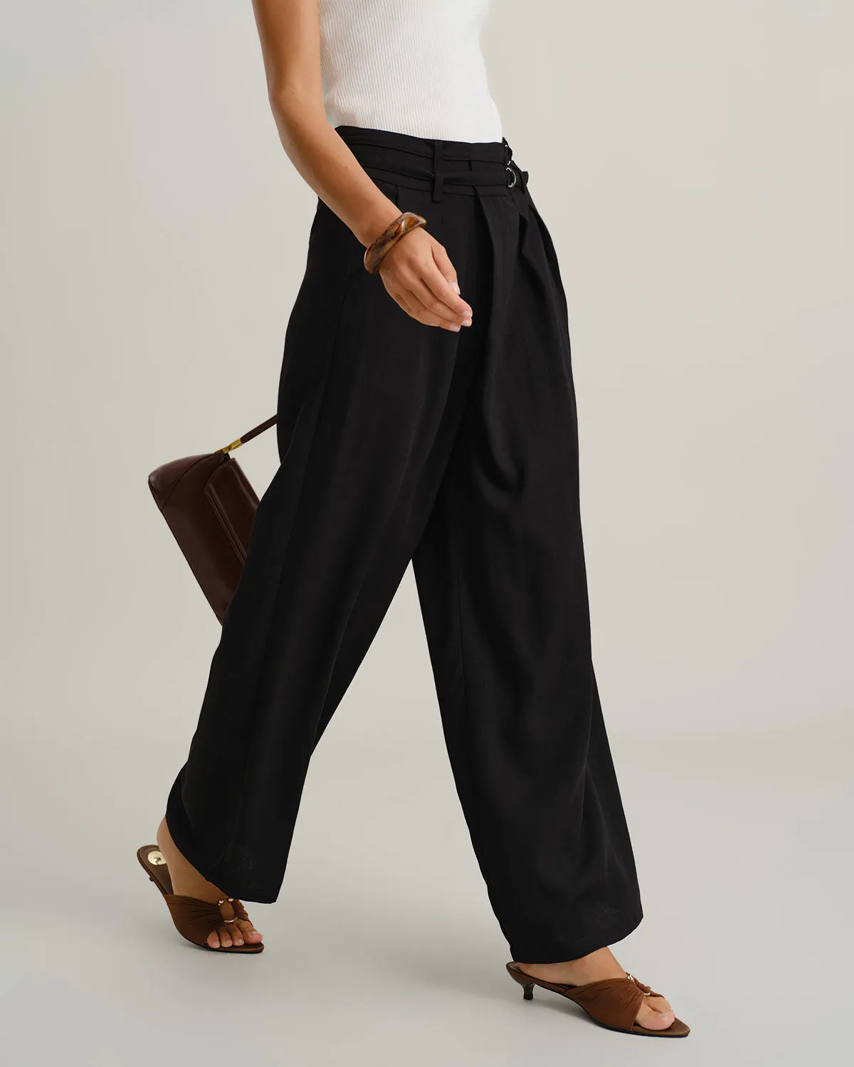 Black Ruched Straight Pants sold by rihoas product image thumbnail 3