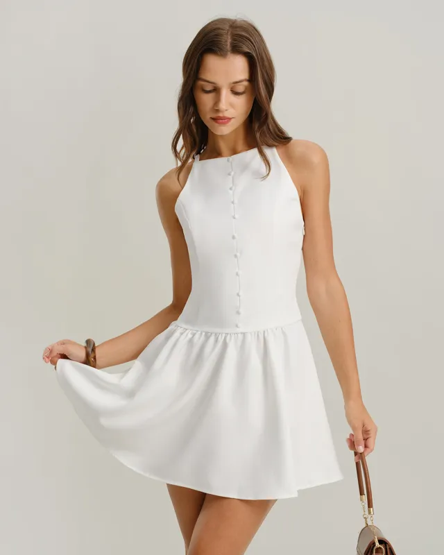 White A-Line Sleeveless Mini Dress sold by rihoas