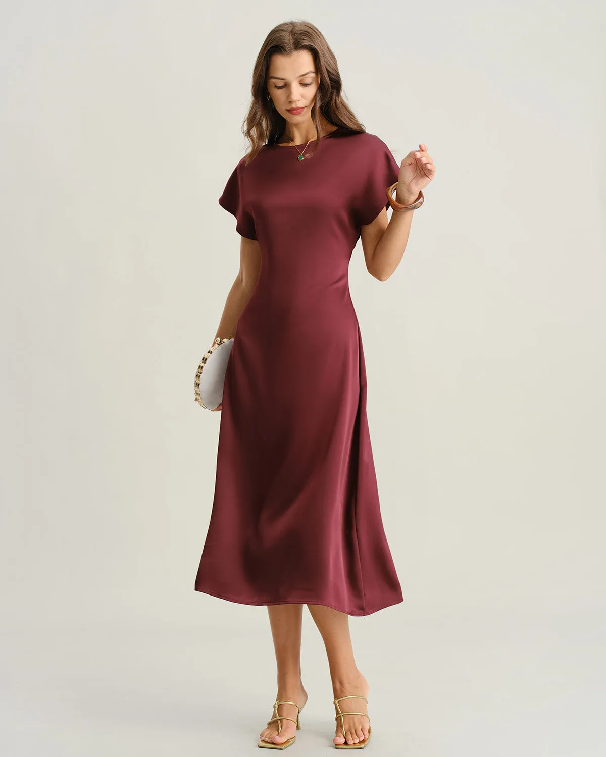 Red Cowl Sleeve A-Line Midi Dresses sold by rihoas product image thumbnail 4