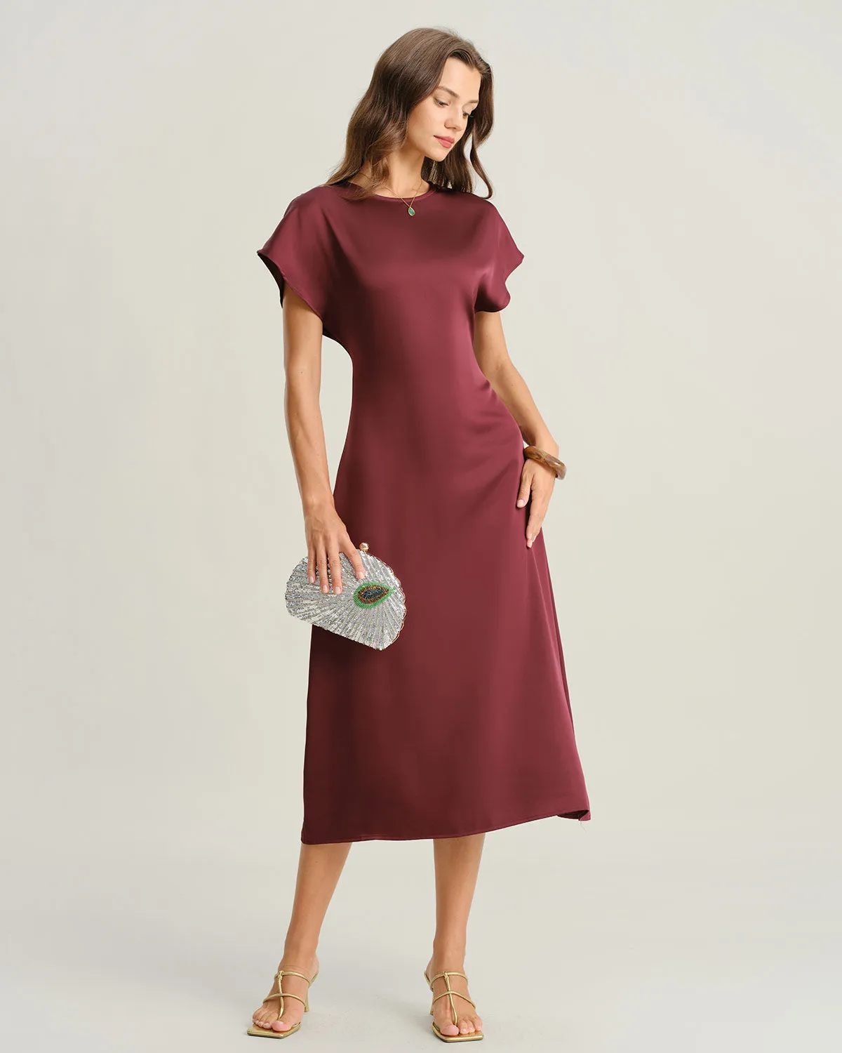 Red Cowl Sleeve A-Line Midi Dresses sold by rihoas product image thumbnail 3