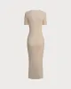Apricot V Neck Bodycon Sweater Dress sold by rihoas