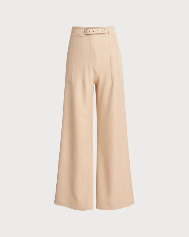 Beige Natural Waisted Straight Pants sold by rihoas