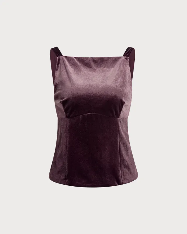 Wine Red Square Neck Velvet Tank Top sold by rihoas