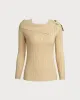 Khaki Asymmetrical Ribbed Knit Sweater sold by rihoas