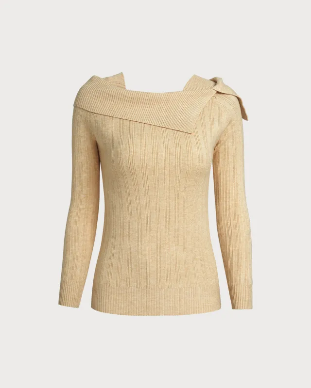 Khaki Asymmetrical Ribbed Knit Sweater sold by rihoas