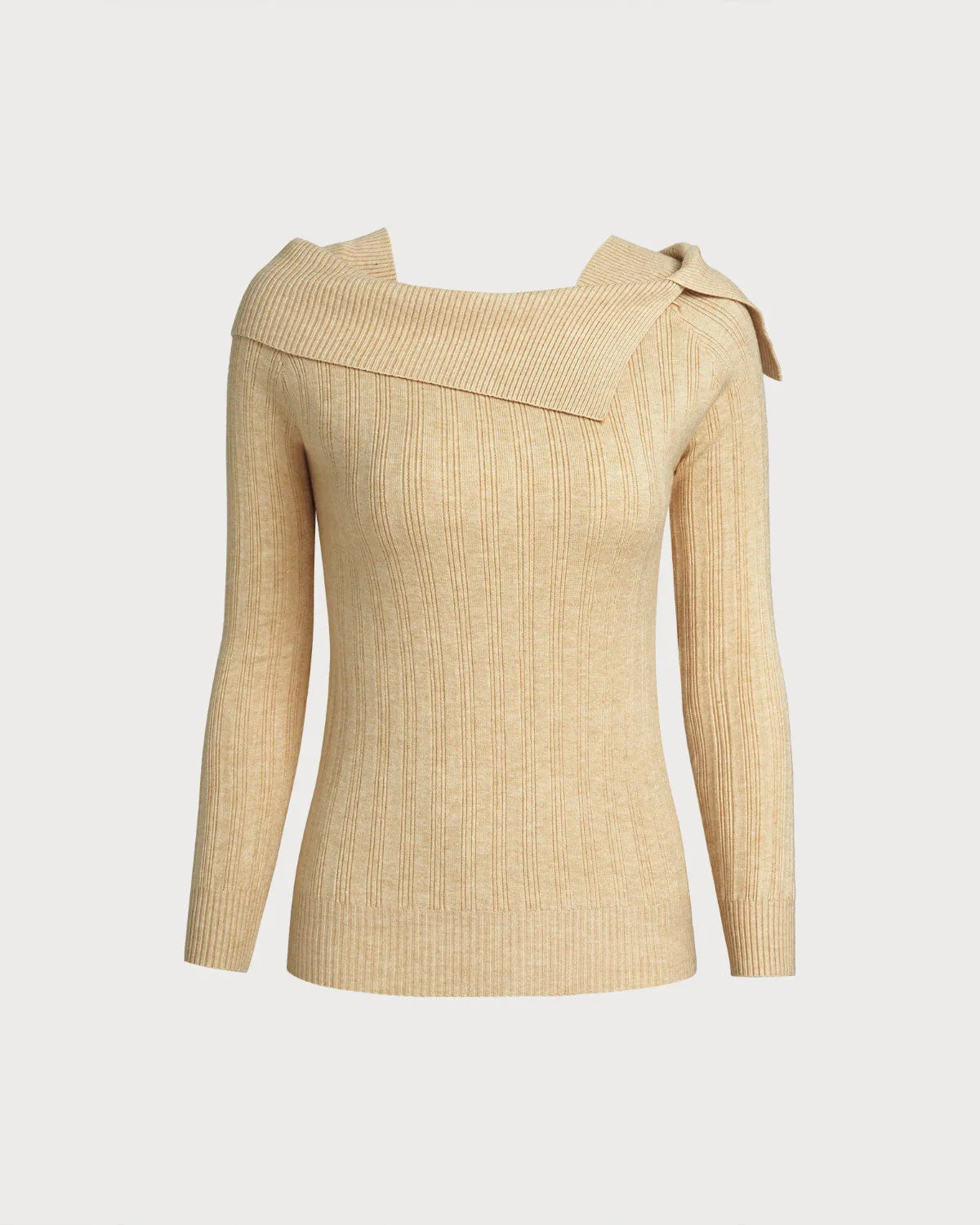Khaki Asymmetrical Ribbed Knit Sweater sold by rihoas