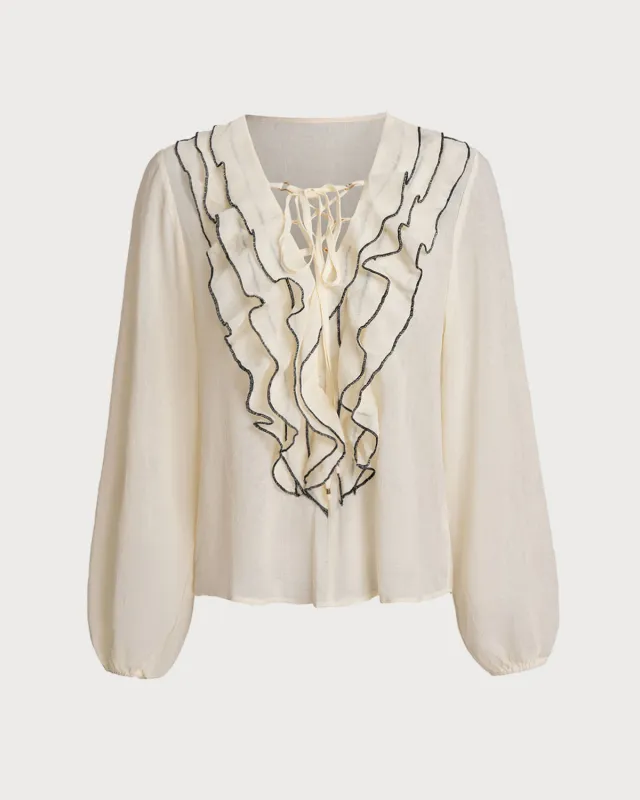 Apricot Contrast Ruffle Shirt sold by rihoas