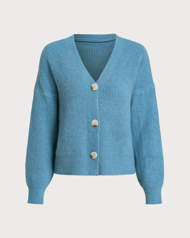 Blue Drop Shoulder Single Breasted Cardigan made by rihoas