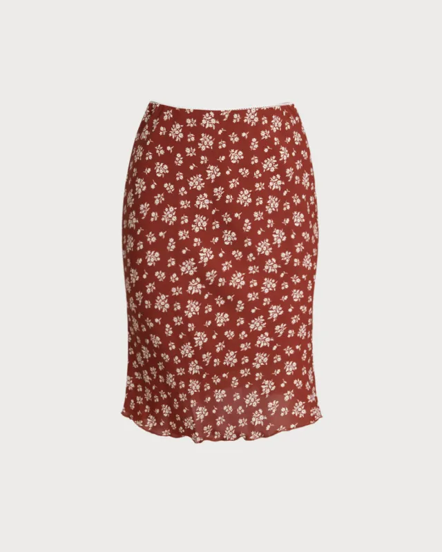 Red Floral Straight Knee-Length Skirt sold by rihoas