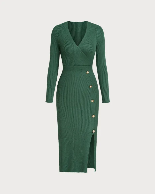 Green Slit Wrap Sweater Dress sold by rihoas