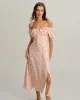 Pink Floral Square Neck Puffed Sleeve Midi Dress sold by rihoas